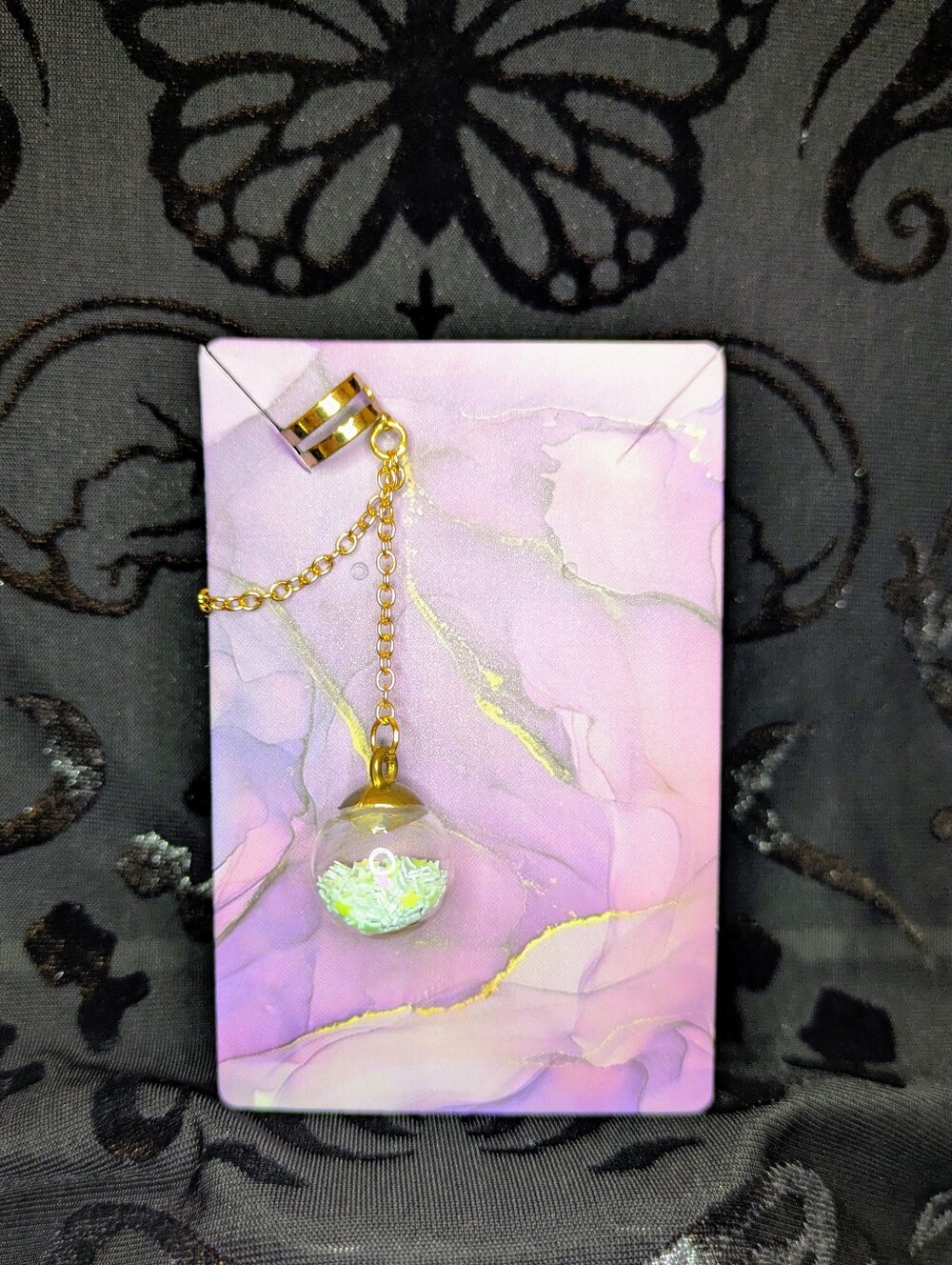Handmade Fairy Globe Dangle Gold Ear Cuff Non-pierced Earring